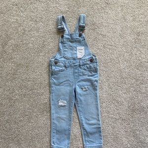 Denim and lace embellished overalls
